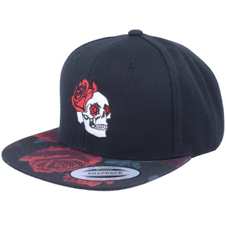 Iconic - Schwarz snapback Cap - Skulls And Roses Black/Rose Red Snapback @ Hatstore