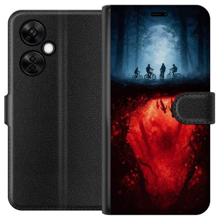 Kompatibelt Plånboksfodral till OnePlus OnePlus Nord CE 3 Lite Biohazard-symbol i svart med slitna färgstänk på röd trätextur, rå industriell d