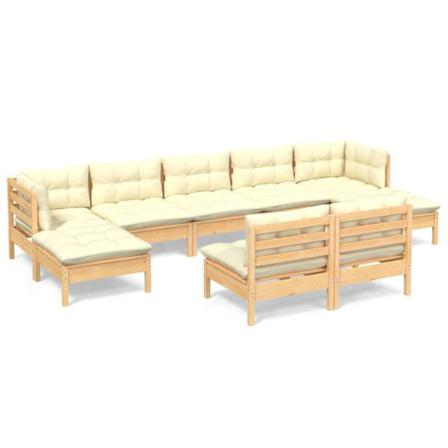 Vidaxl Loungegrupp Med Gräddvita Dynor 9 Delar Massiv Furu Creme