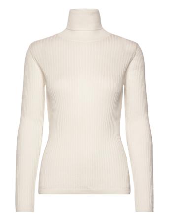 Alisia Ls T-Neck Høyhalset Pologenser Creme Basic Apparel*Betinget Tilbud