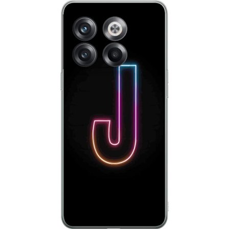 Kompatibel Mobilcover til OnePlus OnePlus 10T Minimalistisk neonbogstav J i farveskiftende lys mod sort baggrund