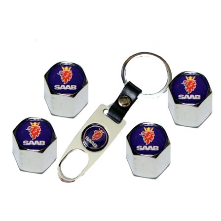 Ventilhattar Saab 4st + nyckelring i krom i Exklusivt set
