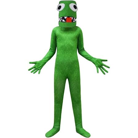 Rainbow Friends Kostumer Halloween Cosplay Jumpsuit Drenge Udklædning Pretend Maske Handske 3Pcs Spil Grønt Monster Outfit til Børn (140)