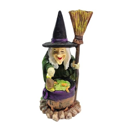 Lille Halloweenfigur i Resin, Troldmand Heks Ornament til Skrivebordsdekoration