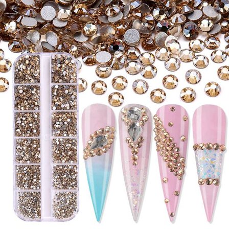 3600 st Nail Art för Rhinestone AB Rhinestones Beads Nail Gems Rundformade Flatback Gems Stones Dubbar 6 storlekar med låda