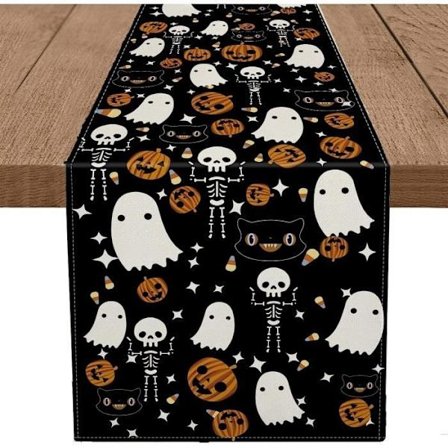 Halloween Bordløber, Bordløber i Linnedstof, Halloween Dekoration til Spisebord, Køkken - 33*183cm