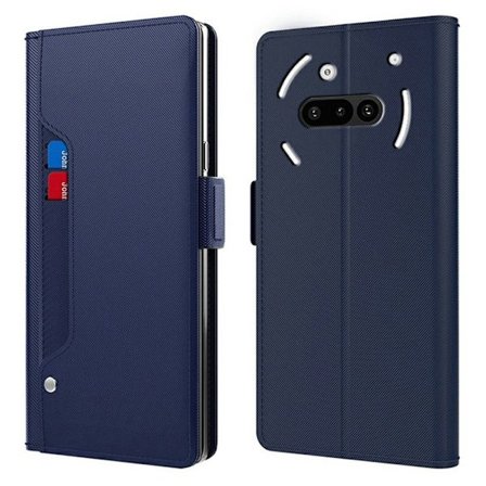 Nothing Phone (3a) Fodral Stativ Veganläder Telefonskal Korthållare Spegel - Blå