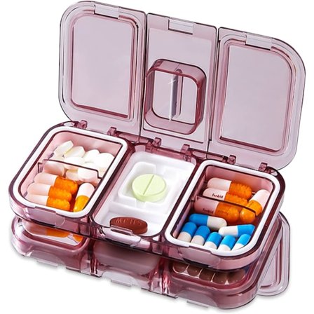 Liten pillerask med 4 fack, rese pillerask, pillerask med pillerdelare pillerorganisatörer (rosa)