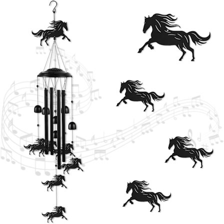 Vindklokker med mørk hest for utendørs, 38 tommer store metallvindklokker for uteplass, hage, hagedekorasjon, innflyttingsgave