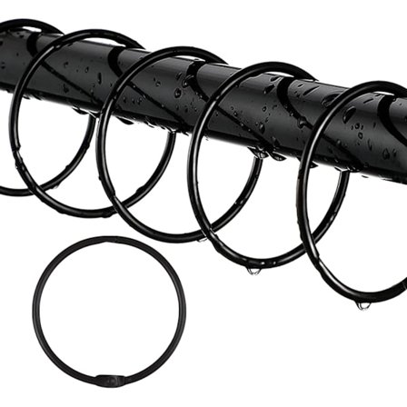 24-pack Duschdraperiringar Svarta Rostfria Metallkrokar För Badrumsstång Runda Dekorativa Ringar Set För Duschdraperihängare
