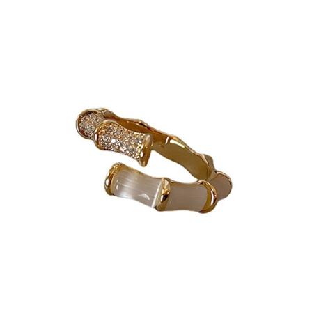 Geometrisk typ Inlagd Zirkon Öppen Bambu Design Ring