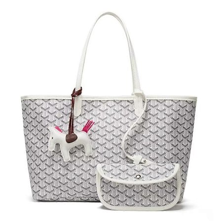 Håndveske for kvinner med hestehode-anheng, tote-veske, 2-delt sett, stor kapasitet, skulderveske - FARGE: Hvit