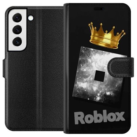 Kompatibelt Lommeboketui til Samsung Samsung Galaxy S22 5G Minimalistisk svart og sølvfarget Roblox-symbol med gylden krone og luksuriøs gamer-estet