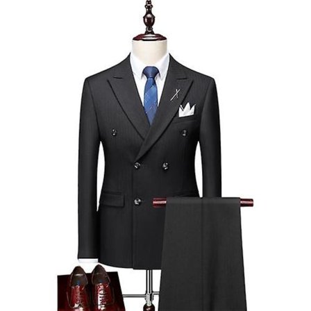 Herr 3-delad kostym i rutig slim fit, dubbelknäppt kostymset