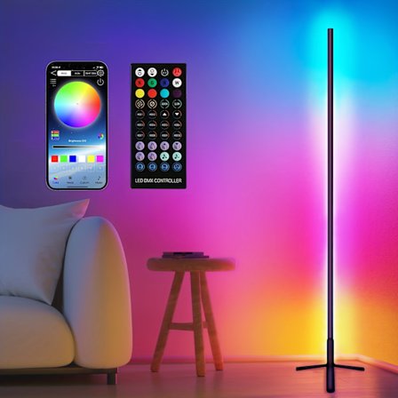 1 st LED RGB Hörn Golvlampa, RGB Hörnlampor, 16 Miljoner Färger Byter Musik Synkronisering Med Smart APP Atmosfärsbelysning, Smart LED