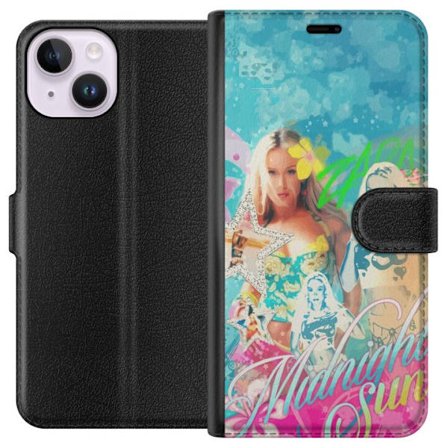 Yhteensopiva Lompakkokotelo Apple iPhone 14 Seikkailumaailma Steve, Creeper ja eläimillä värikkäässä palikkagrafiikassa