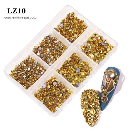 Negledekorasjoner for Nail Art Flat Blandet Farge Porselen Hvit Champagne 6 Grid Nailsmykker 10 Colored glaze gold