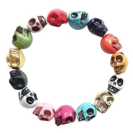 Naisten joustava pääkallo rannekoru, Goth värikäs pääkallo rannekoru, rukoushelmirannekoru_tfrf