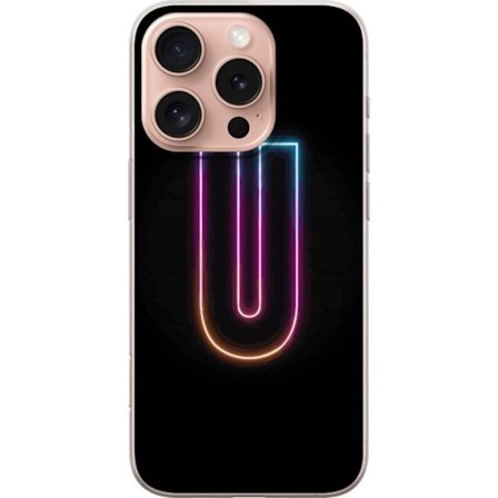 Yhteensopiva Puhelinkuori Apple Apple iPhone 16 Pro Minimaalinen neonkirjain U kirkkaalla valaistustehosteella mustaa taustaa vasten