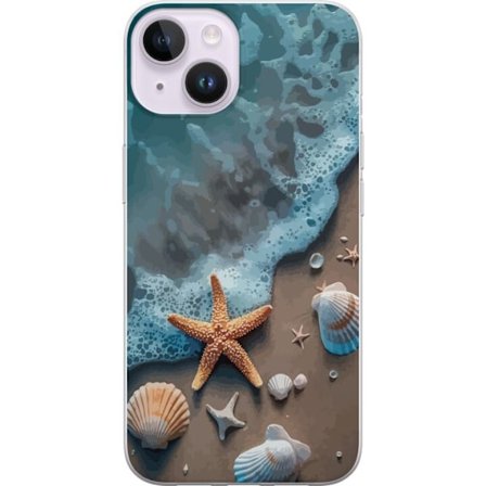 Kompatibel Mobilcover til Apple Apple iPhone 15 Havstjerne ved havet med snegle stranddesign i rolige blå toner inspireret af sommernatur og havets h