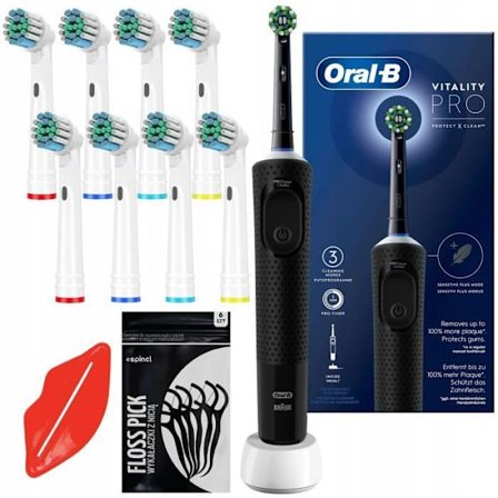 Elektrisk tandborste - Oral-B - Vitality PRO Protect X Clean Black - 8 borsthuvuden - Timer - 3 lägen
