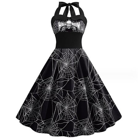 Halloween Kvinner Sommer Slim Ermeløse A-linje Flare Solkjoler