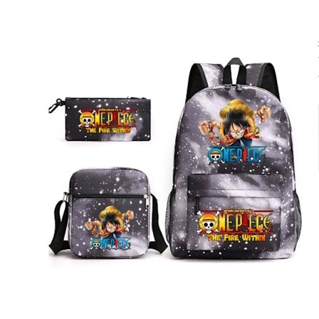 3 st/set One Piece Ryggsäck Anime Barn Skolväska 18 Tum