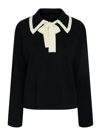 Yasjosie Ls Bow Knit Top Black YAS