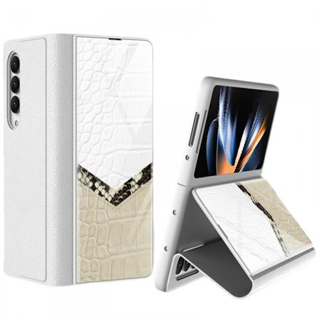 För Samsung Galaxy Z Fold 4 Fodral med gångjärnsskydd Lyxig Flip Plätering Glas Läder All-Inclusive Cover