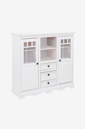 Loft24 - Highboard Melissa 2 glaslåger/3 skuffer/1 hylde - Hvid - Skabe - Fra Homeroom