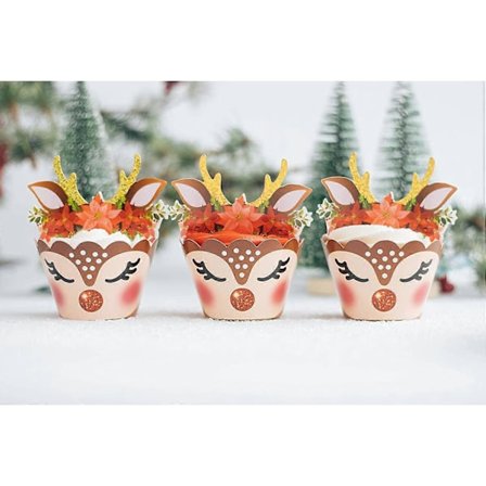 Jule-Reinsdyr Rudolph Cupcake-Emballasje og Toppere 24 Sett - Julefestdekorasjoner (Julehjort)