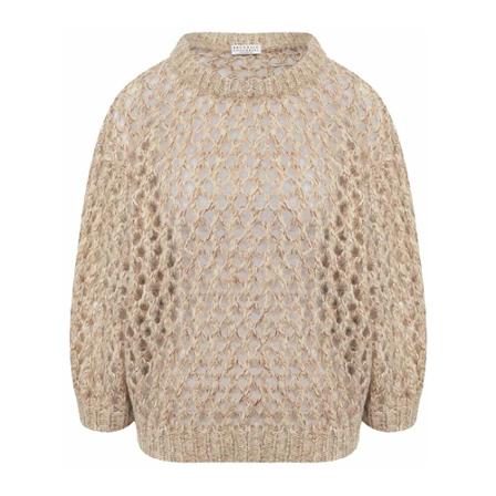 Brunello Cucinelli, Wool Blend Knitted Pullover Beżowy, Kobieta, Rozmiar: M
