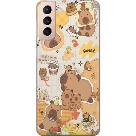 Yhteensopiva Puhelinkuori Samsung Galaxy S21 Kawaii capybara mobilskal med gulliga djurmotiv
