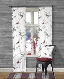 Jouluverhot Talvilinnut 2 kpl Valkoinen