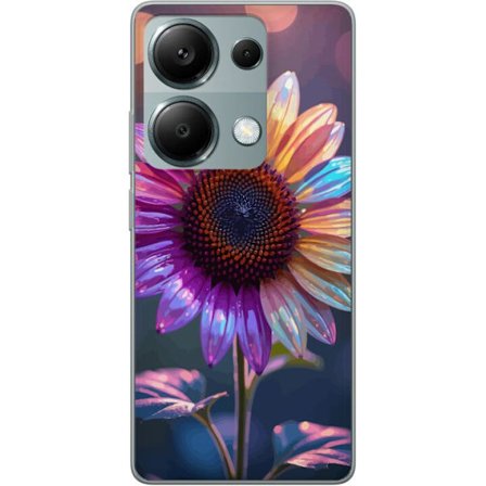 Yhteensopiva Puhelinkuori Xiaomi Redmi Note 13 Pro 4G Iridescerende kukka, jossa kimaltelevat terälehdet vaaleanpunaisessa, violetissa ja kultaisessa