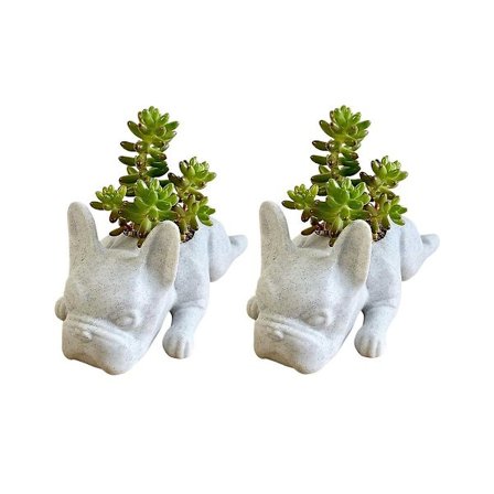 2 stk. Fransk Bulldog Formet Harpiks Sukkulenter Plantepotte Mini Hvalpe Planter Plantepotte, Skrivebords Plantepotte Hund