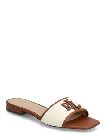 Lauren Ralph Lauren Everley Leather-Trim Canvas Slide Sandal - Brown - 38