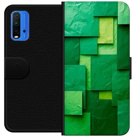 Kompatibel Tegnebogsetui til Xiaomi Xiaomi Redmi Note 9 4G Abstrakt grøn geometrisk baggrund med lag og dybde i moderne minimalistisk design i forske
