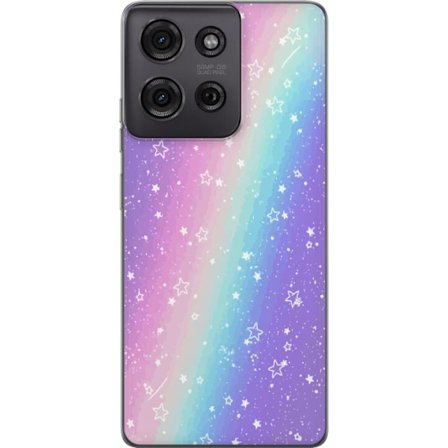 Kompatibelt Mobildeksel til Motorola Moto G75 Rainbow-farget pastellbakgrunn med hvite stjerner og gnistrende prikker i myk overgang