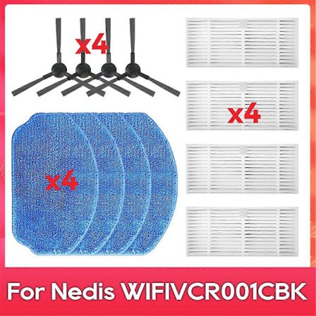For Nedis WIFIVCR001CBK Sidebørste Filter Mopp Robot Støvsuger Tilbehør Reservedeler