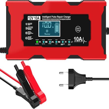 10A 12V LiFePO4 Batterioplader, Smart Batterioplader med Automatisk Reparationsfunktion og LCD-Skærm, Bilbatterioplader