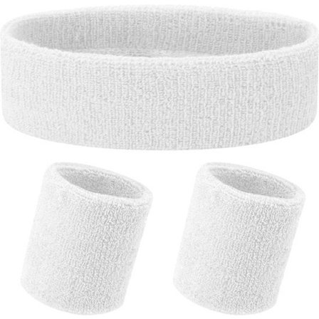 Pandebånd + 2 håndledsbånd | Svedbåndssæt | Svedbånd | Svedbånd til hoved og håndled | Sportsbånd | Hvid