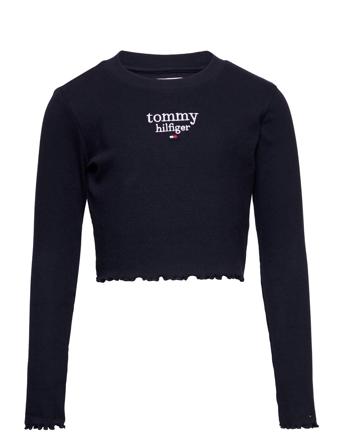 Tommy Graphic Rib Knit Top L/S T-shirts Long-sleeved T-shirts Svart Tommy Hilfiger