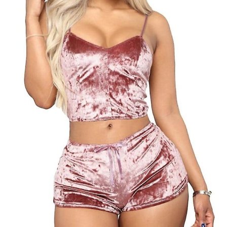 Kvinnors Underkläder Sexiga Underkläder Pyjamas Set Sammet Cami Crop Rosa L