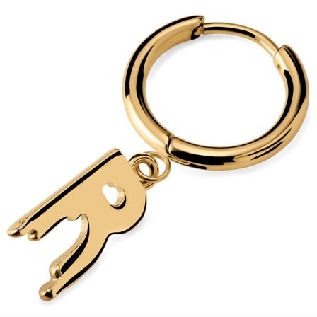 Fahrenheit | Smeltende Guldfarvet R-ørering til mænd - Hoop øreringe m. vedhæng