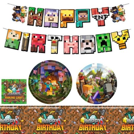 Deco Födeselsedags Servis kit Minecraft 66pcs, Kalas Servis Dekoration Födeselsedag Minecraft