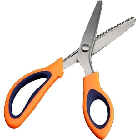 Takkesakse til stofklipning, 23 cm zigzagsaks, professionel takkesaks til syning med bølget kant, scrapbogsaks (orange)