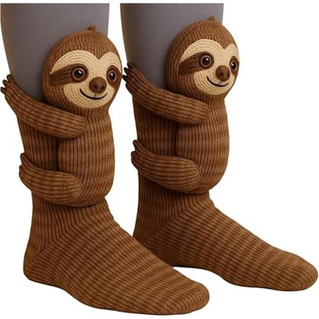 Sjove julesokker - Håndhæklede dyresokker - Nye strikkede dyresokker - Søde og varme - Perfekte til vinter - Alsidige sokker - Brun