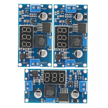 3 stk. LM2596 DC- Justerbar Step-Down Konverter Spenningsregulator LED Display Voltmeter 4.0-40V til 1