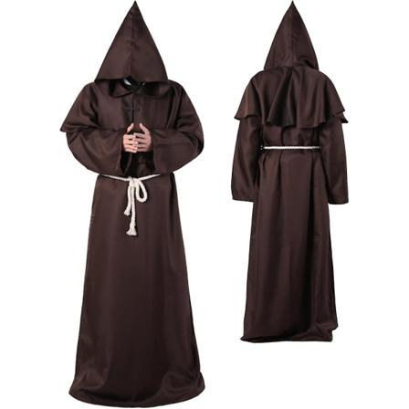 Unisex Voksen Middelalderlig Kåbe Kostume Munk Hætte Kåbe Kappe Friar Præst Troldmand Halloween Tunika Kostume 3stk Brown X-Large